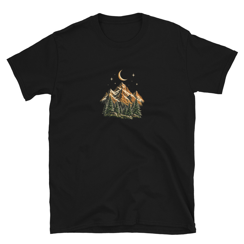 Mountain Moon T-Shirt - Hiking Nature Gift - Black Unisex S-XL
