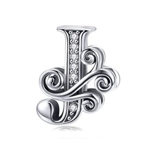 925 Sterling Silver Letter Vintage A to Z Charms CZ Beads Fit Charm Bracelet - £8.64 GBP