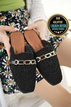 Women&#39;s Closed Front Straw Slippers Black Lace Knitted Chain Dowry Daily Slipper - £22.51 GBP