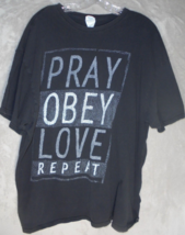 &quot;Pray Obey Love Repeat&quot; Men&#39;s Size 2XL Christian Black Tee T-Shirt Short Sleeve - £5.73 GBP