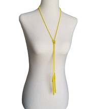 Vintage Yellow Chain Tassel Necklace Long Knot Women&#39;s Fashion Jewelry Color Pop - £15.61 GBP