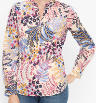 Talbots Petite Band Collar Popover - Popping Garden Long Sleeve Lined Size P - £12.57 GBP
