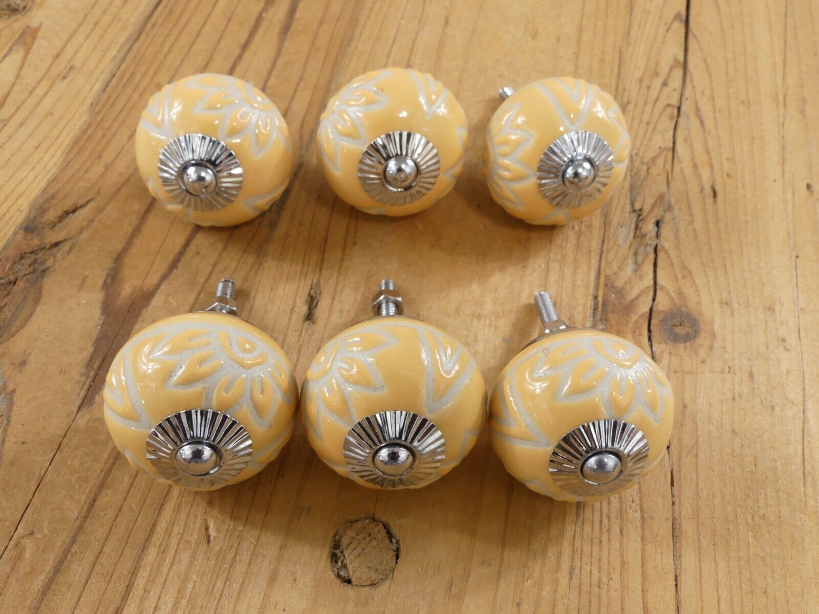 6 Yellow Ceramic Drawer Door Knobs Pulls Handle Cabinet Dresser Hardware... - $13.99