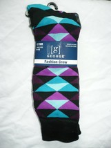 George Fashion Crew Socks 2 Pair Shoe Size 6-12 Geo Triangles Multi  - £9.30 GBP