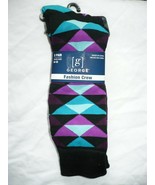 George Fashion Crew Socks 2 Pair Shoe Size 6-12 Geo Triangles Multi - $15.97 CAD