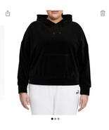 1X Puma Her Velour Hoodie Sweatshirt Matte Black Womens Plus Size 1X Rel... - $754.65 MXN