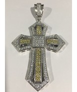 Sterling Silver Large Cross Pendant With Yellow And White Cubic Zirconia... - £157.22 GBP