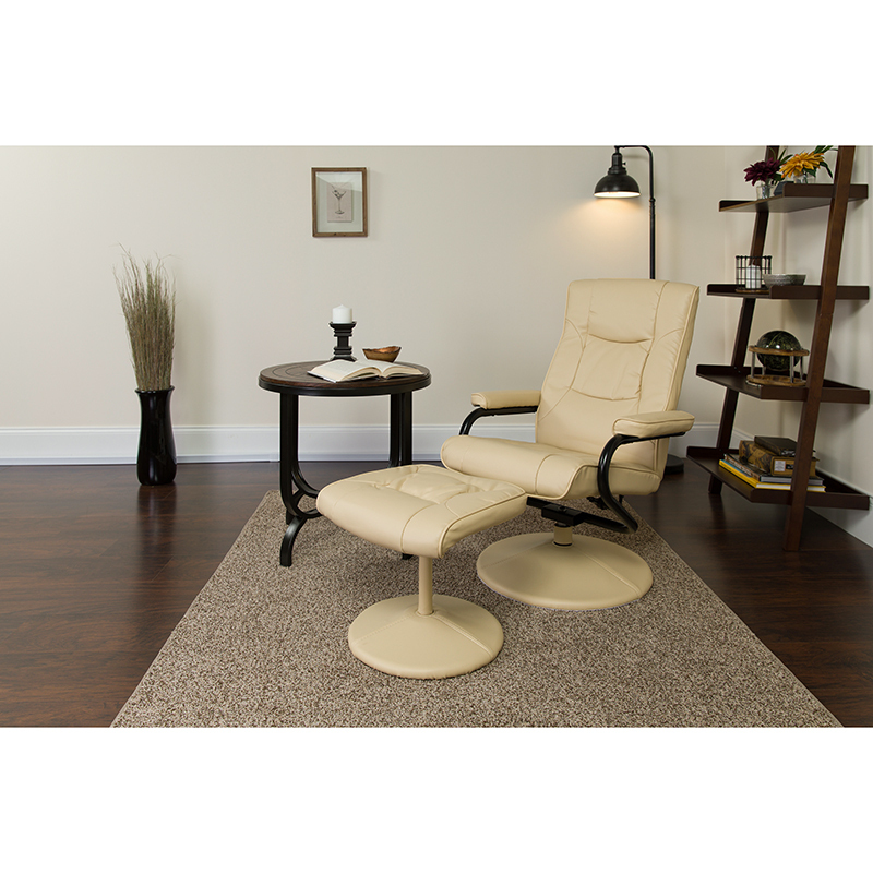 Cream Leather Recliner&Ottoman BT-7862-CREAM-GG