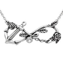 Controse Rockabilly Infiniti Symbol Love Anchor Rose CZ Pendant Necklace CN167 - £20.56 GBP