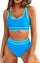 BMJL Women&#39;s Blue Color Block High Waisted 2-Piece Bikini Set - Size: M - £13.93 GBP