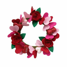 NEW Candy Hearts &amp; Roses Felt Valentine Wreath 12 inches pink &amp; red - £13.53 GBP