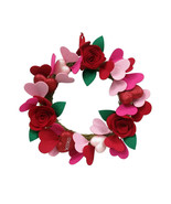 NEW Candy Hearts &amp; Roses Felt Valentine Wreath 12 inches pink &amp; red - £13.25 GBP