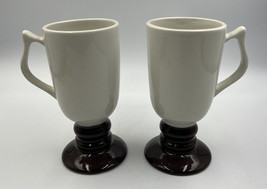 2 Vintage Hall Brown White Ceramic Pedestal Irish Coffee Mugs Cups 1273 - £12.22 GBP