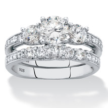 PalmBeach Jewelry 2.09 TCW Round Cubic Zirconia Sterling Silver Bridal Ring Set - £47.40 GBP