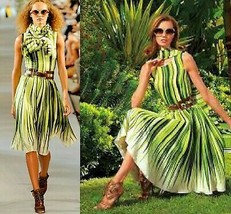 $3,700 Oscar De La Renta Gorgeous Green Palm Leaf Silk Dress Us 6 - £629.28 GBP