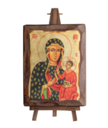 Black Madonna of Częstochowa Jasna Gora Gold Leaf Canvas Natural Wood Icon - £50.46 GBP+