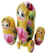 5pcs Hand Painted Russian Yellow Nesting Floral Decor w attached wooden ... - $398.61 MXN