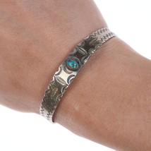 6.35&quot; 30&#39;s-40&#39;s Stamped Silver Cuff Bracelet with turquoise - £215.12 GBP
