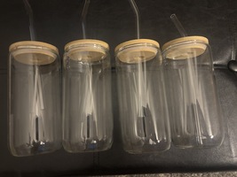 Hobby Lobby 4 piece set of drinking glasses with cork lid and straw - £12.30 GBP