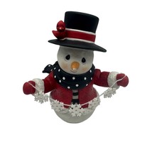 Precious Moments Adorable Snowman Figurine With Top Hat &amp; Snowflake Garland - £16.48 GBP