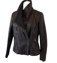 Michael Kors Black Genuine Leather Moto Zip Jacket, Women Size Medium Su... - £57.44 GBP