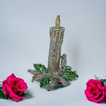 Vintage Gerry&#39;s Christmas candle Brooch  holly silver tone 1.5&quot; x 3&quot; - €20,75 EUR