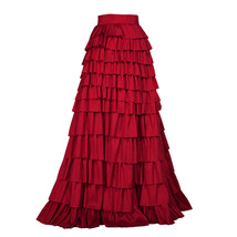 Dark Red Tiered Maxi Taffeta Skirt Women Plus Size Polyester Party Prom Skirt image 4