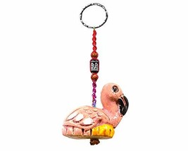 Flamingo Tropical Bird 3D Ceramic Figurine Keychain Multicolored Macramé Metal R - £7.11 GBP