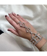Mesh Finger Bracelet Bling Jewellery For Women Boho Rhinestone Crystal F... - £11.79 GBP