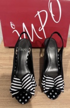 Impo Black w Black &amp; White Bow Sling Back Wedge OpenToe Shoes Women&#39;s Si... - £24.04 GBP