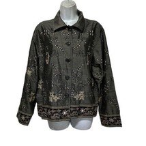 Vintage Chico’s 2  silk oriental asian button up Embellished top Jacket - $27.71