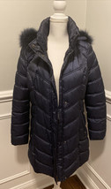 Kenneth Cole New York Women’s Faux Fur Hood Puffer Jacket Navy Blue Size M - £77.84 GBP