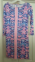 Lilly Pulitzer Sheath Dress Floral Neon Pink Blue 100% Cotton Peru Women... - £47.02 GBP
