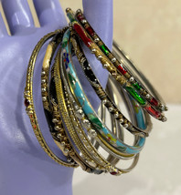 Ten Assorted Bangle 80&#39;s New Wave Fashion Bedazzled Bracelets - £15.56 GBP