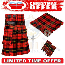 Men&#39;s Scottish Wallace Tartan Utility Kilt 2 Cargo Pockets Kilts Christmas offer - £60.94 GBP
