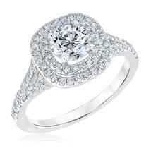 Double Halo Engagement Ring 2.40Ct Round Cut Moissanite White Gold Plated Size 8 - £119.10 GBP