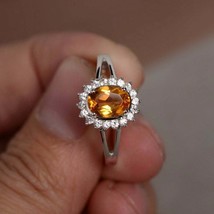925 Sterling silver Yellow Citrine Engagemente Statement Handmade Ring Size 8.5 - £70.08 GBP