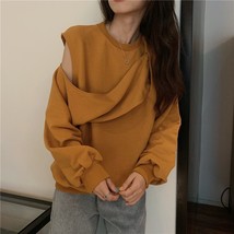 Women Long Sleeve Sweatshirts Asymmetric Off The  Hoodies Loose Fit  Korean Styl - £60.82 GBP