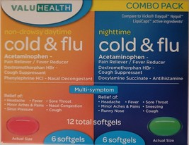 Combo Pack Daytime Nighttime MULTI-SYMPTOM Cold Flu Relief 12 Softgels - £2.78 GBP