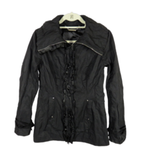 White House Black Market Black Ruffled Jeweled Zip Front Jacket Size Small - £21.19 GBP