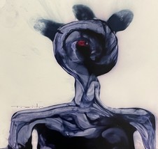 Tonito Original painting.RED EYE.Incredible organic art.Otherworldly figure - $33.25