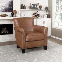 Lexicon Top Grain Genuine Leather Chair Accent Chairs For Living Room, Cognac - £491.42 GBP