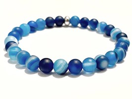 blue agate bracelet, agate bead bracelet, matte bead bracelet, agate jewelry, st - £21.64 GBP