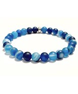 blue agate bracelet, agate bead bracelet, matte bead bracelet, agate jew... - £21.98 GBP