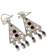 Brazilian Amethyst, Garnet Gemstone 925 Silver Overlay Handmade Dangle E... - €11,07 EUR