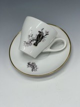 Vintage Cedar Waxing Red Bud DEMITASSE 2oz Teacup &amp; Saucer Hand Colored ... - £7.86 GBP