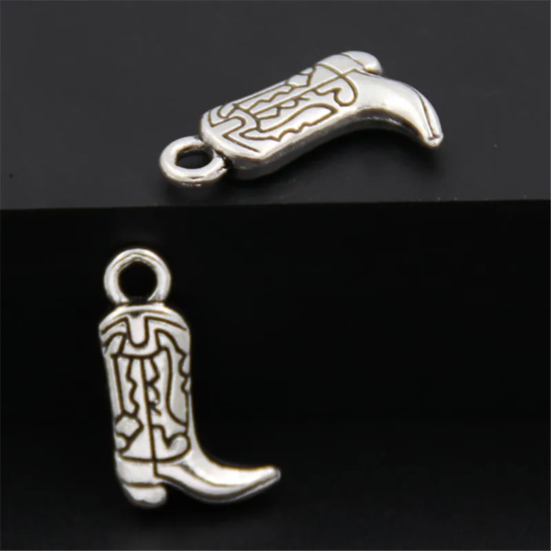 Silver color western cowboy cowgirl boots charms pendant for diy jewelry bracelet a2557 thumb200