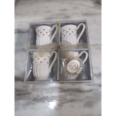 KF Porcelain White Faux Pearl Diamond Pattern Tea Coffee Cups, Set of 4,... - $19.80