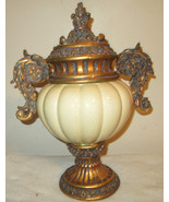 RIBBED Handles ORNATE CRACKLE GLAZED URN / VASE WITH LID - $587.69 CAD