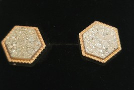 Crystal Druzy Earrings Post Back Gold Framed Hexagon NEW - £19.97 GBP